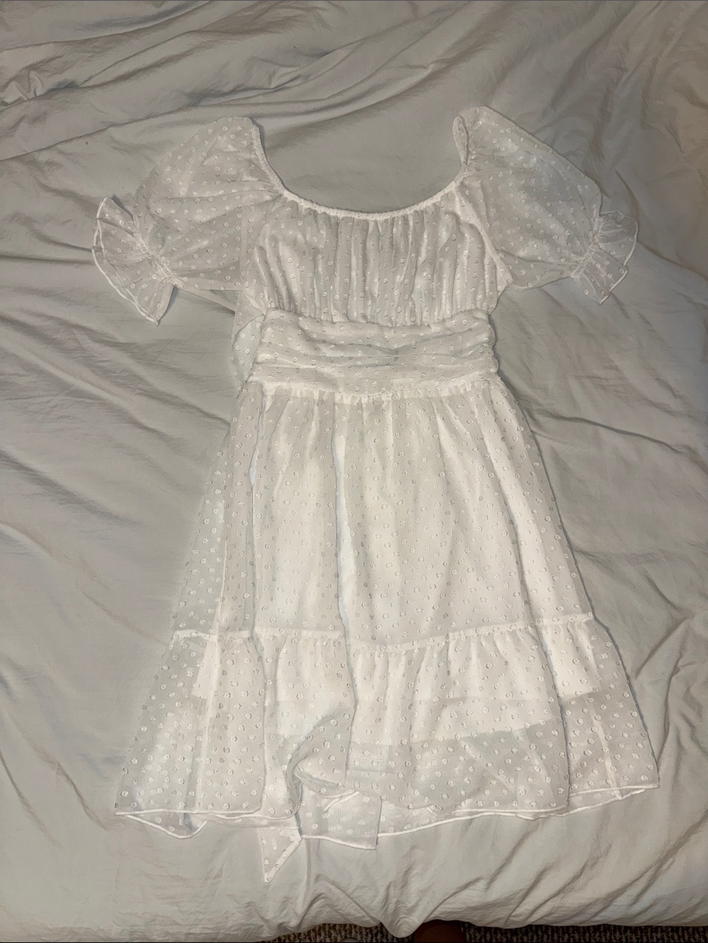 White Dot Puff Sleeve Women’s Dress